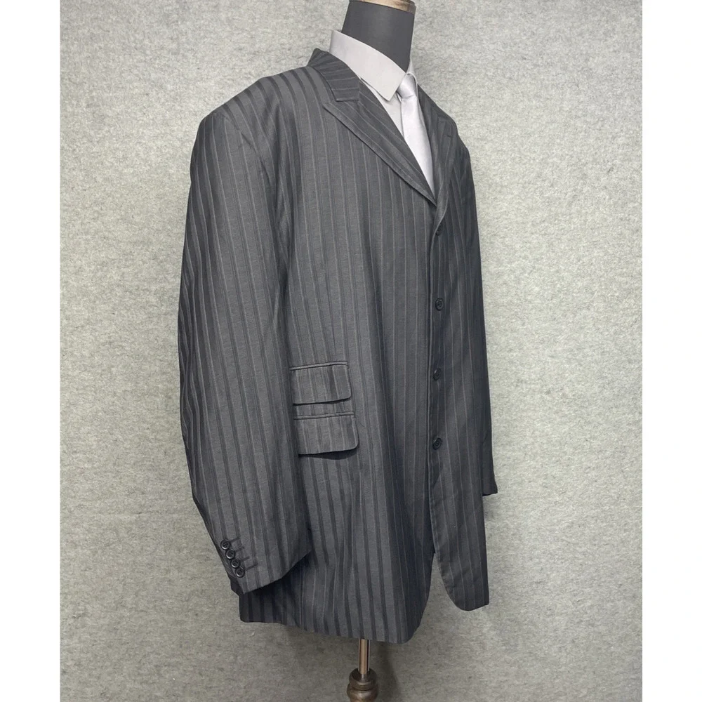 Vittorio St Angelo Mens 56L Gray/Black Stripe Sport Coat Blazer 4 Button Jacket